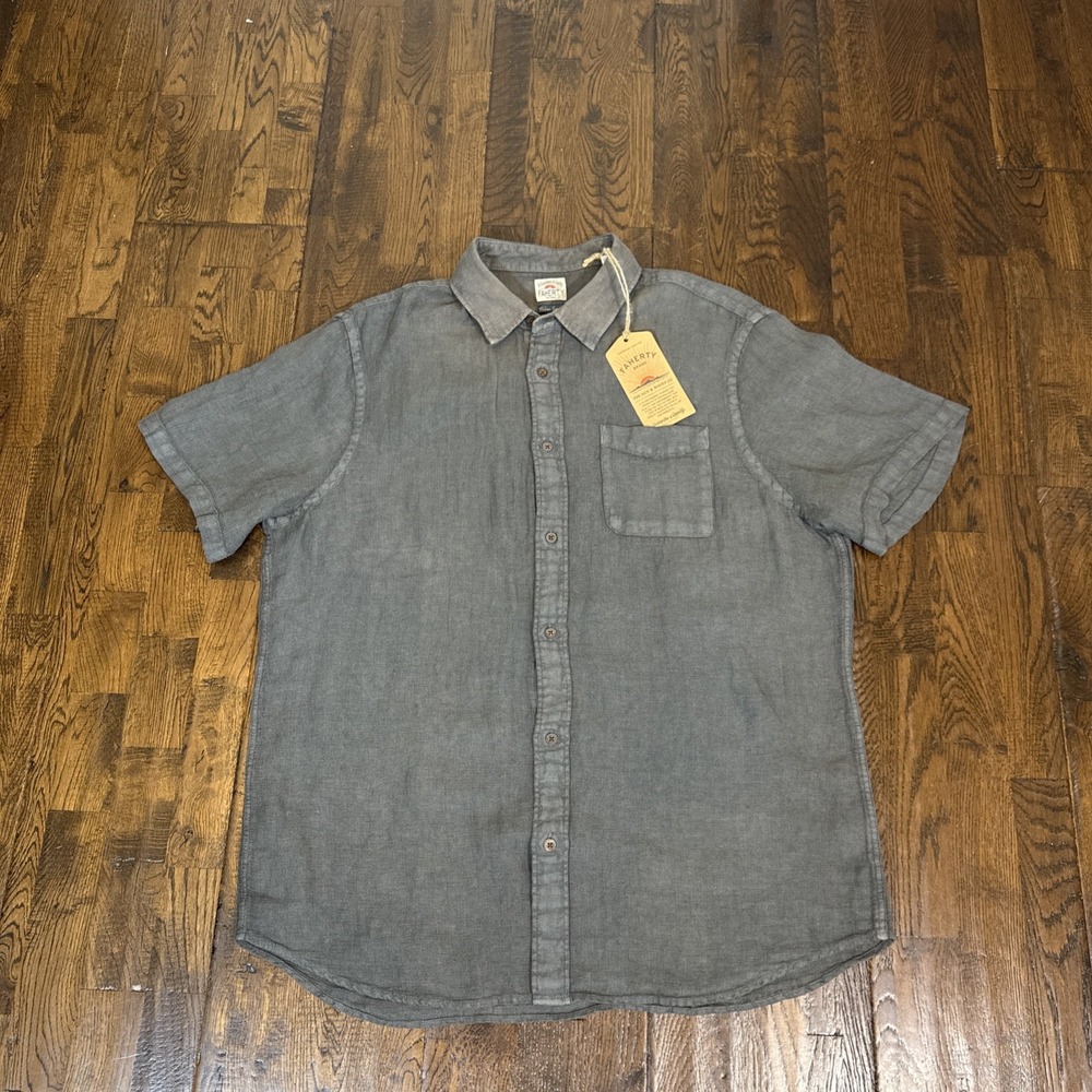 Faherty SS Palma Linen Shirt Mens XL Washed Black Basketweave MWS2515 New